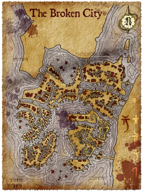 Alternative view of Broken City No Labels Fantasy Canvas Print from Elven Tower Cartography