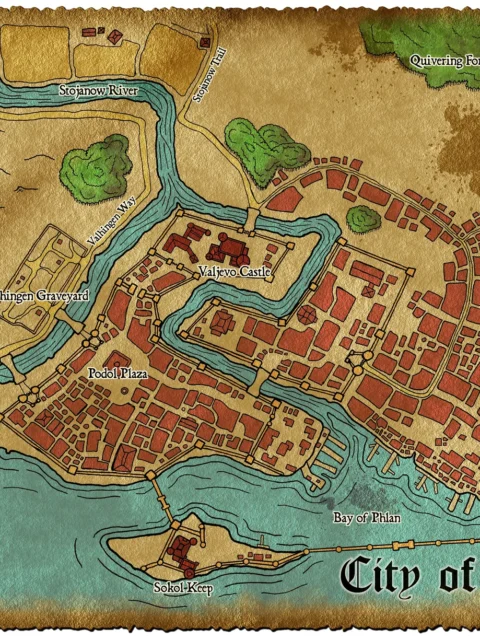 Alternative view of City Of Phlan Fantasy Art Print from Elven Tower Cartography