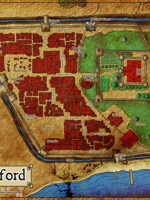 Alternative view of Daggerford Fantasy Art Print from Elven Tower Cartography