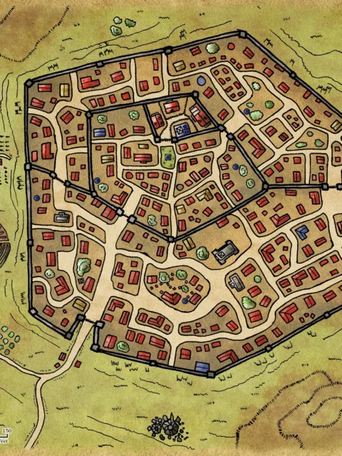 Alternative view of Double Walled City Gallery Canvas Print from Elven Tower Cartography