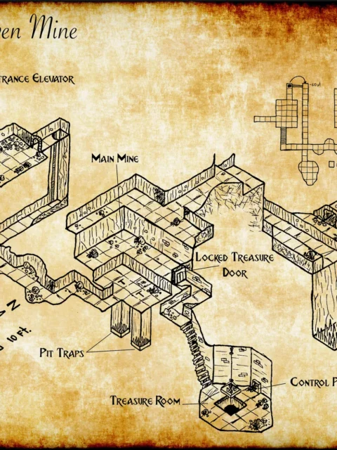 Alternative view of Dwarven Mine Fine Art Canvas from Elven Tower Cartography