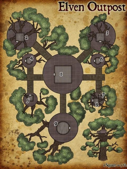 Alternative view of Elven Outpost Fantasy Art Print from Elven Tower Cartography