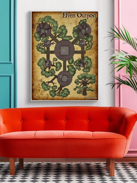 Elven Outpost Fantasy Art Print from Elven Tower Cartography