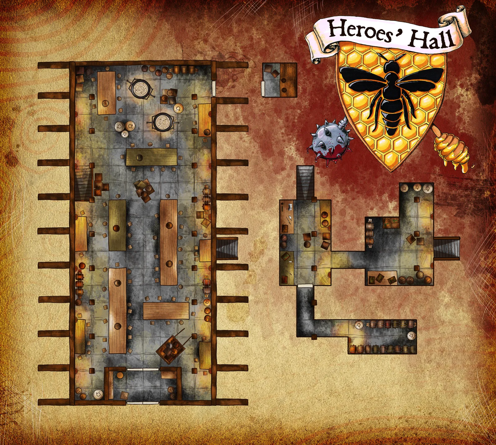 Heroes Hall Fantasy Wall Art from Elven Tower Cartography