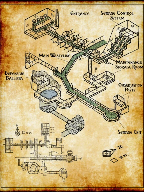 Infested Sewers 1 Fantasy Canvas Print from Elven Tower Cartography