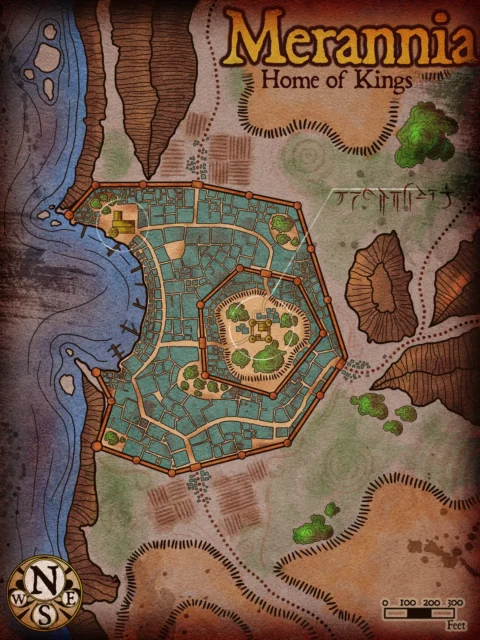 Alternative view of Merannia No Labels Fantasy Canvas Artwork from Elven Tower Cartography