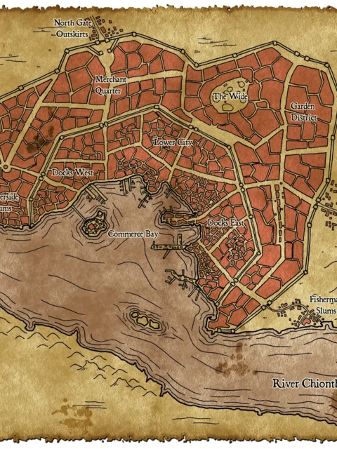 Alternative view of Riverside City Canvas Wall Art from Elven Tower Cartography