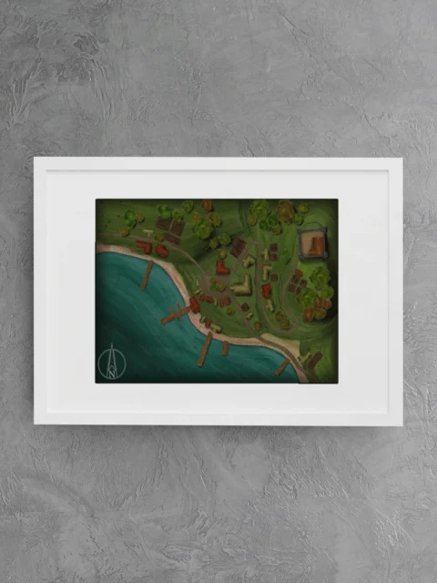 Shrimp Harbor No Labels Fantasy Art Print from Elven Tower Cartography