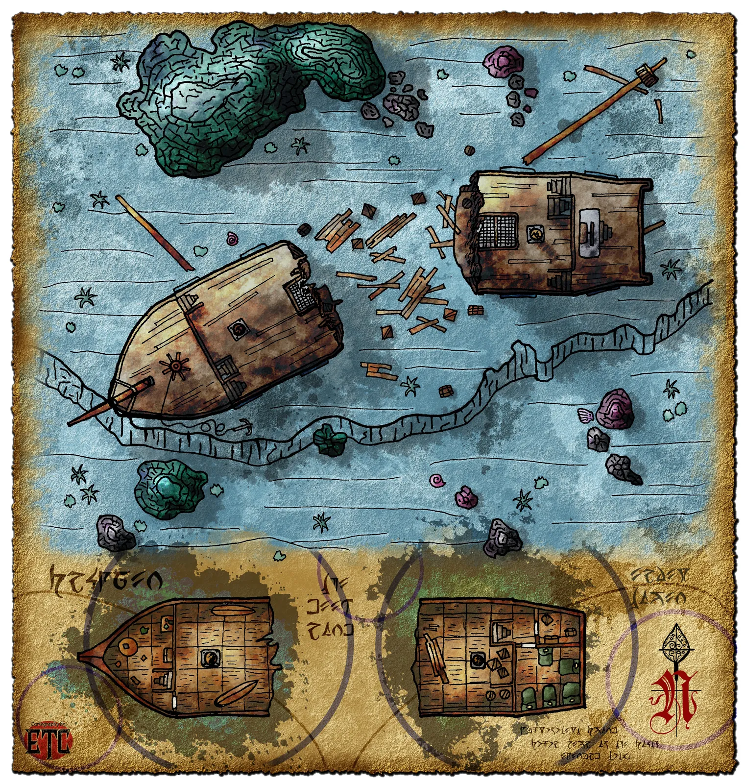 Sunken Ship Fantasy Canvas Print from Elven Tower Cartography - Image 2