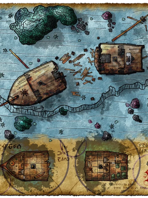 Alternative view of Sunken Ship No Labels Gallery Canvas Print from Elven Tower Cartography