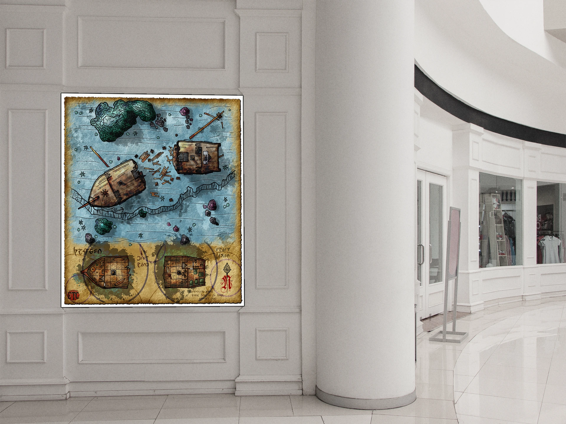 Sunken Ship Fantasy Canvas Print from Elven Tower Cartography