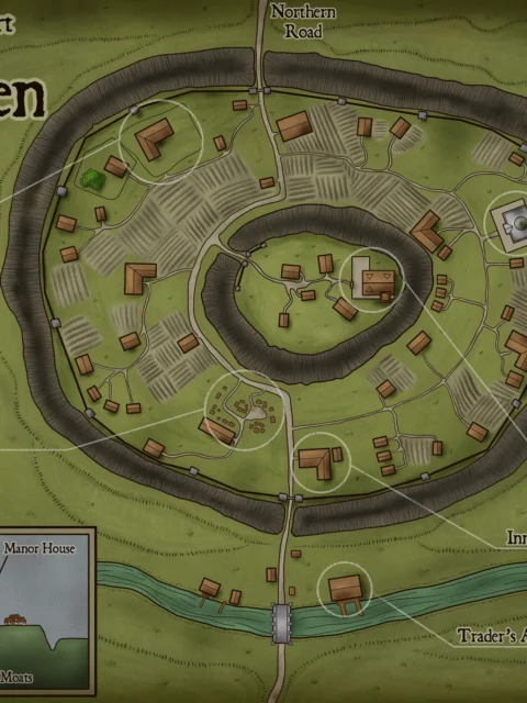 Alternative view of The Hillfort Of Ashben Gallery Canvas Print from Elven Tower Cartography