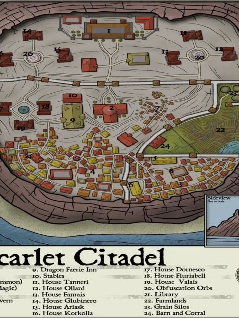 Alternative view of The Scarlet Citadel Fine Art Canvas from Elven Tower Cartography