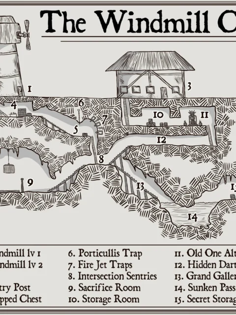 Alternative view of The Windmill Cult Canvas Wall Art from Elven Tower Cartography