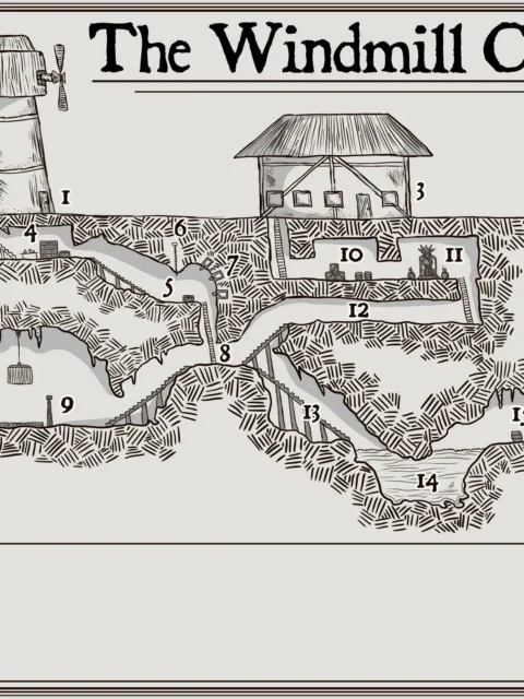 Alternative view of The Windmill Cult No Labels Fantasy Art Print from Elven Tower Cartography