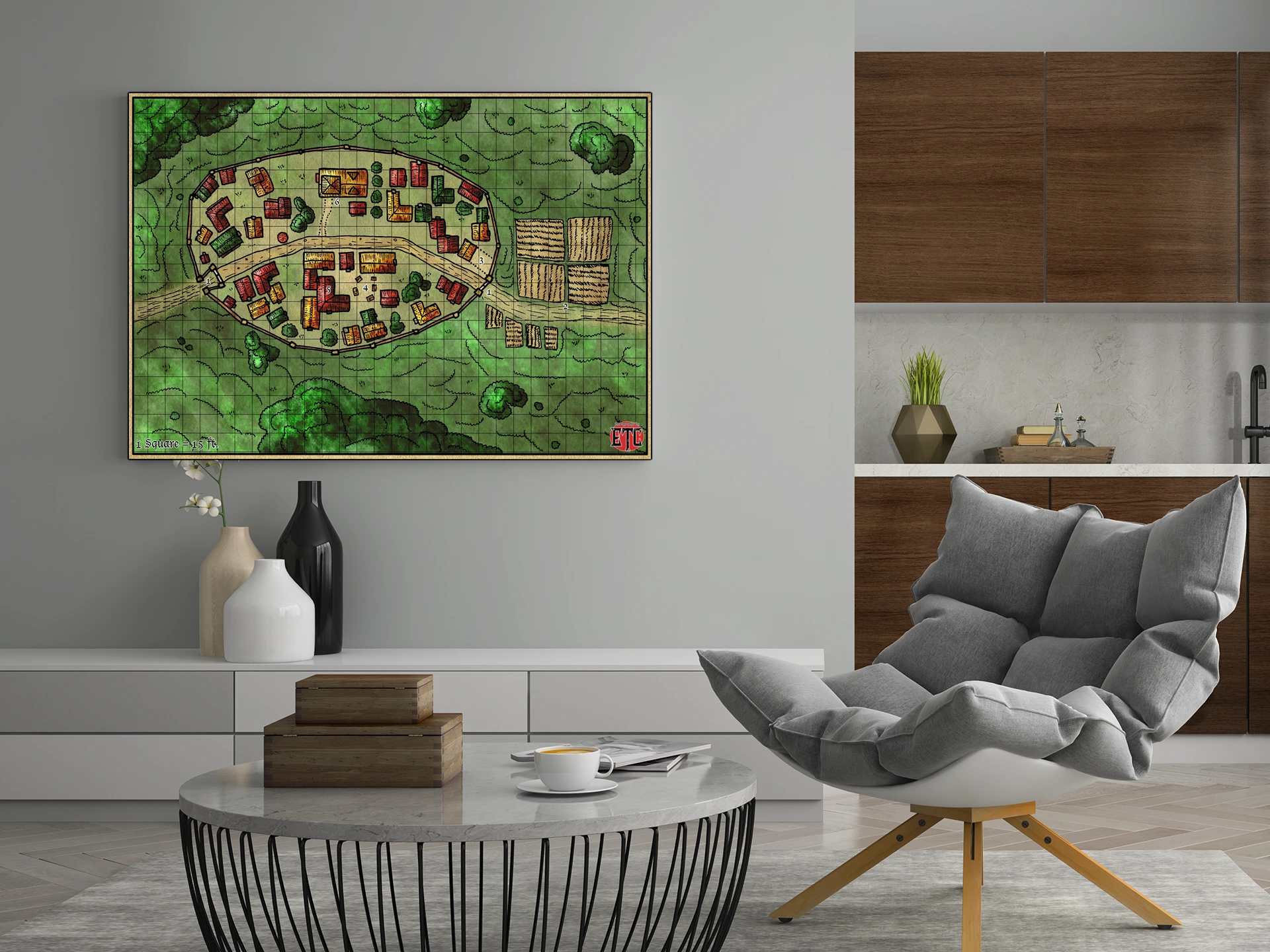 Walled Town Gallery Archival Print from Elven Tower Cartography - Image 4