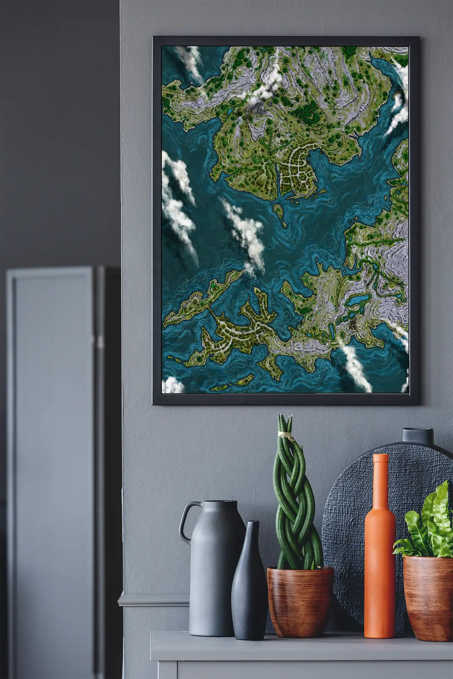 White roads forming circular and radial patterns through settlements.