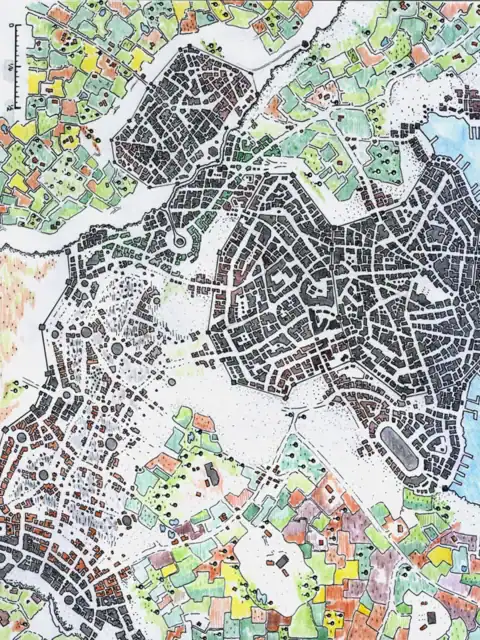 Black ink building footprints clustered in central districts.