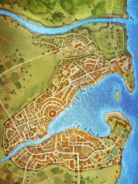 Northern district with curved streets radiating from circular plazas.