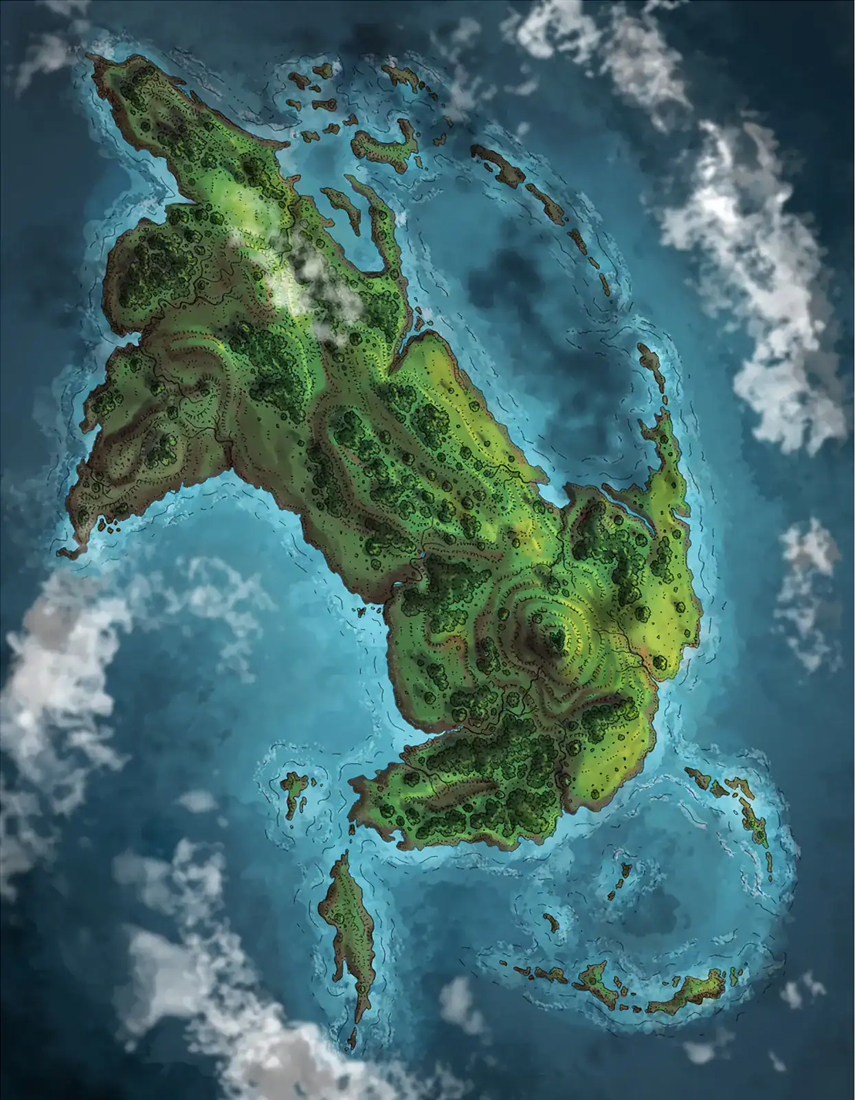 Brown mountainous terrain with topographical elevation lines and contour details.