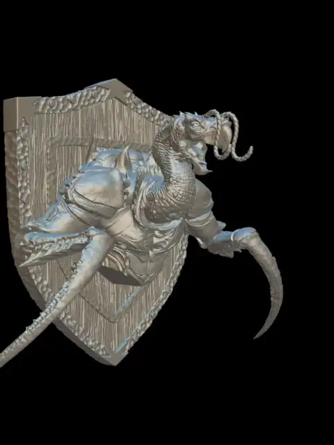 Three-quarter view of the hook horror trophy bust showing the open beak and ropy tendrils