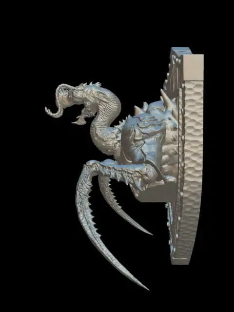 Opposite side profile of the hook horror trophy bust on its shield plaque